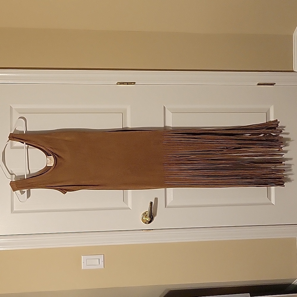 brown suede maxi dress with fringe bottom